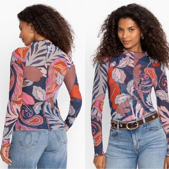 Johnny Was Tops - Johnny Was Jade Jaylin Floral Mesh Long-Sleeve T-Shirt Size Small NWT